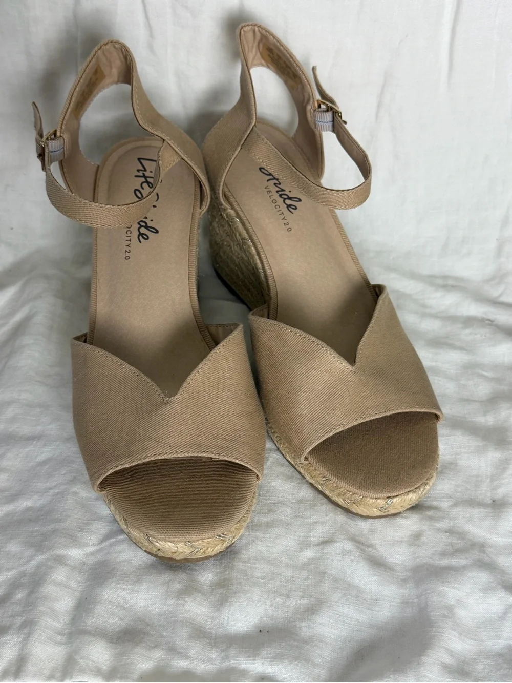 Life Stride Neutral Beige Espadrille Wedge Sandals